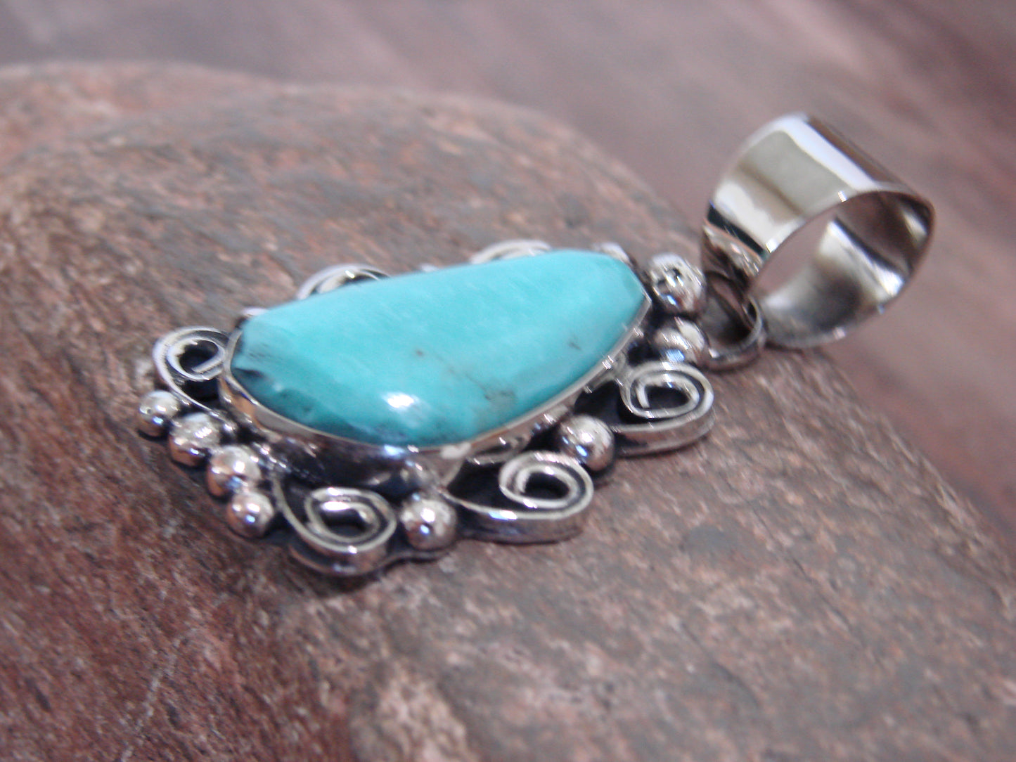 Native American Nickel Silver & Turquoise Pendant - Cleveland