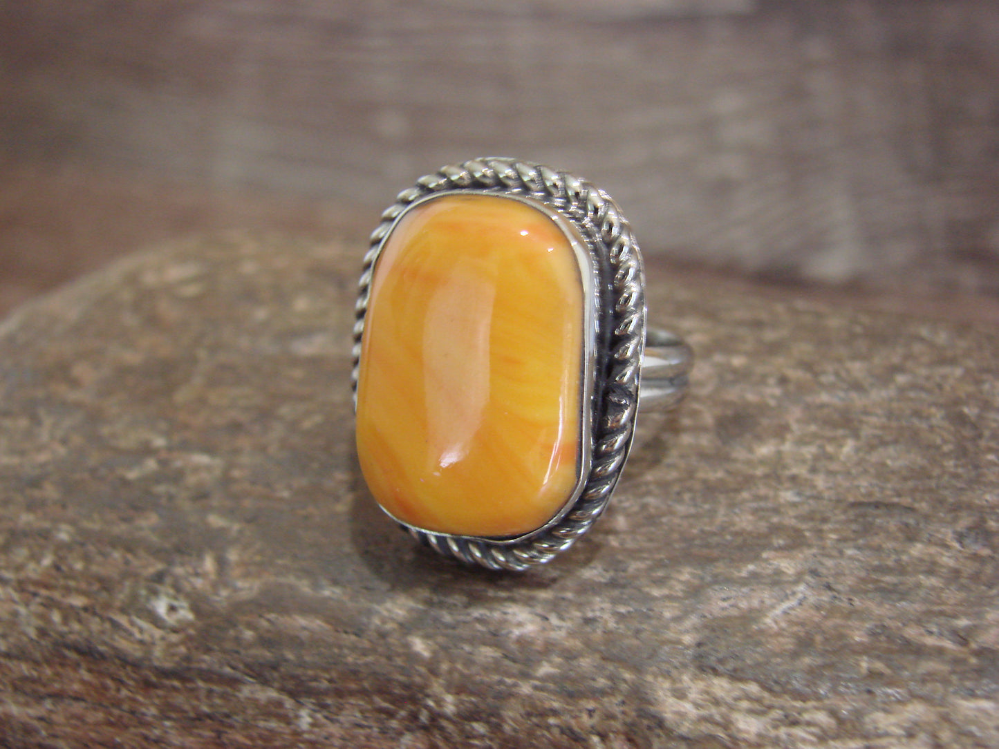 Native American Nickel Silver & Spiny Oyster Ring Size 7 - Cleveland