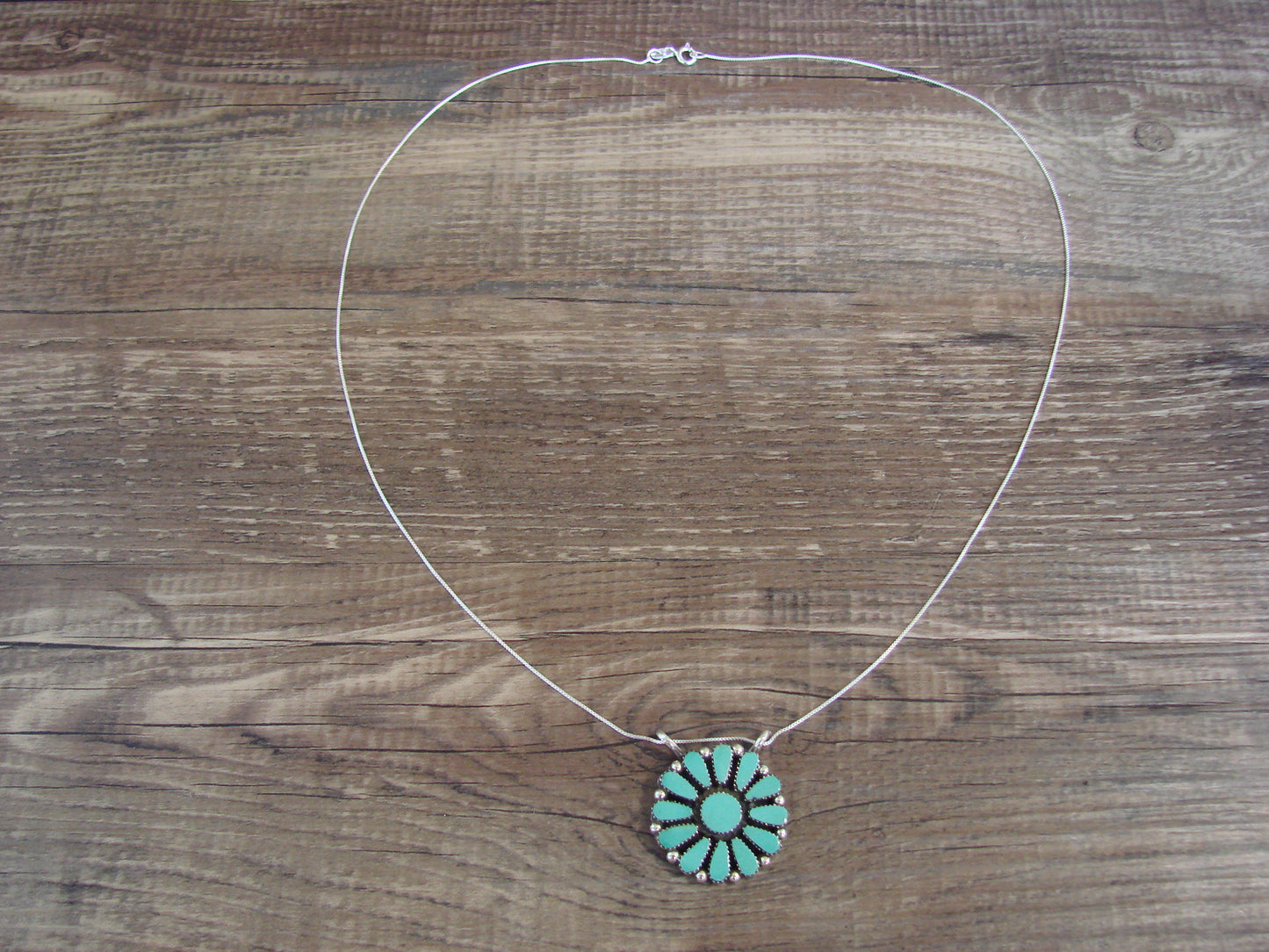 Native American 20" Sterling Silver & Turquoise Cluster Necklace by Garcia