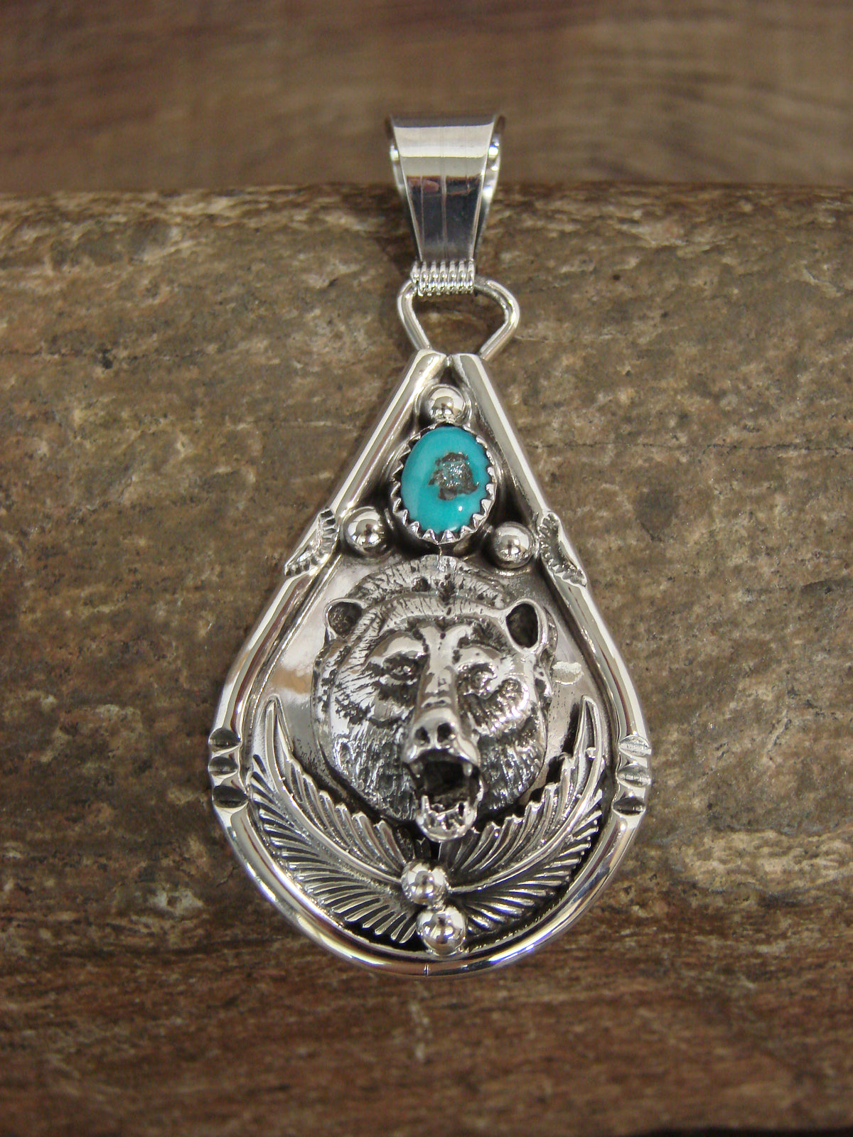 Native American Sterling Silver & Turquoise Bear Pendant - Morgan