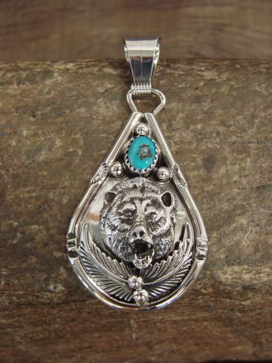 Native American Sterling Silver & Turquoise Bear Pendant - Morgan