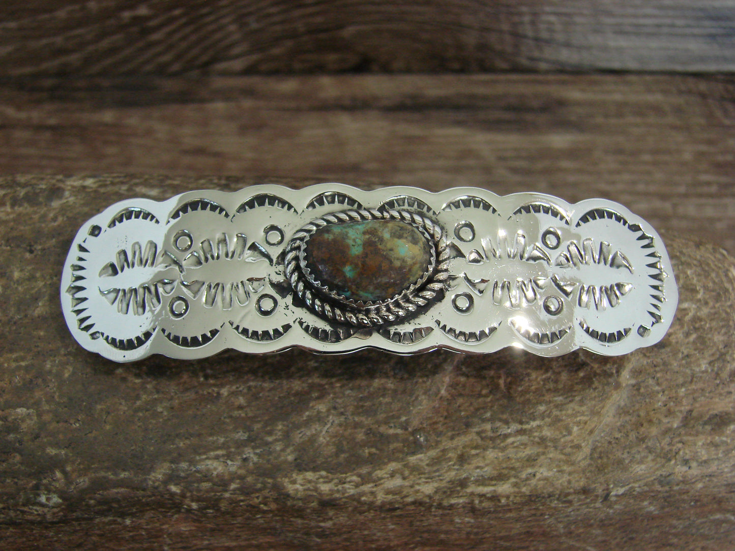 Native American Nickel Silver & Turquoise Hair Barrette by Cleveland