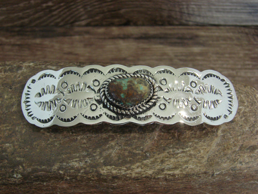 Native American Nickel Silver & Turquoise Hair Barrette by Cleveland
