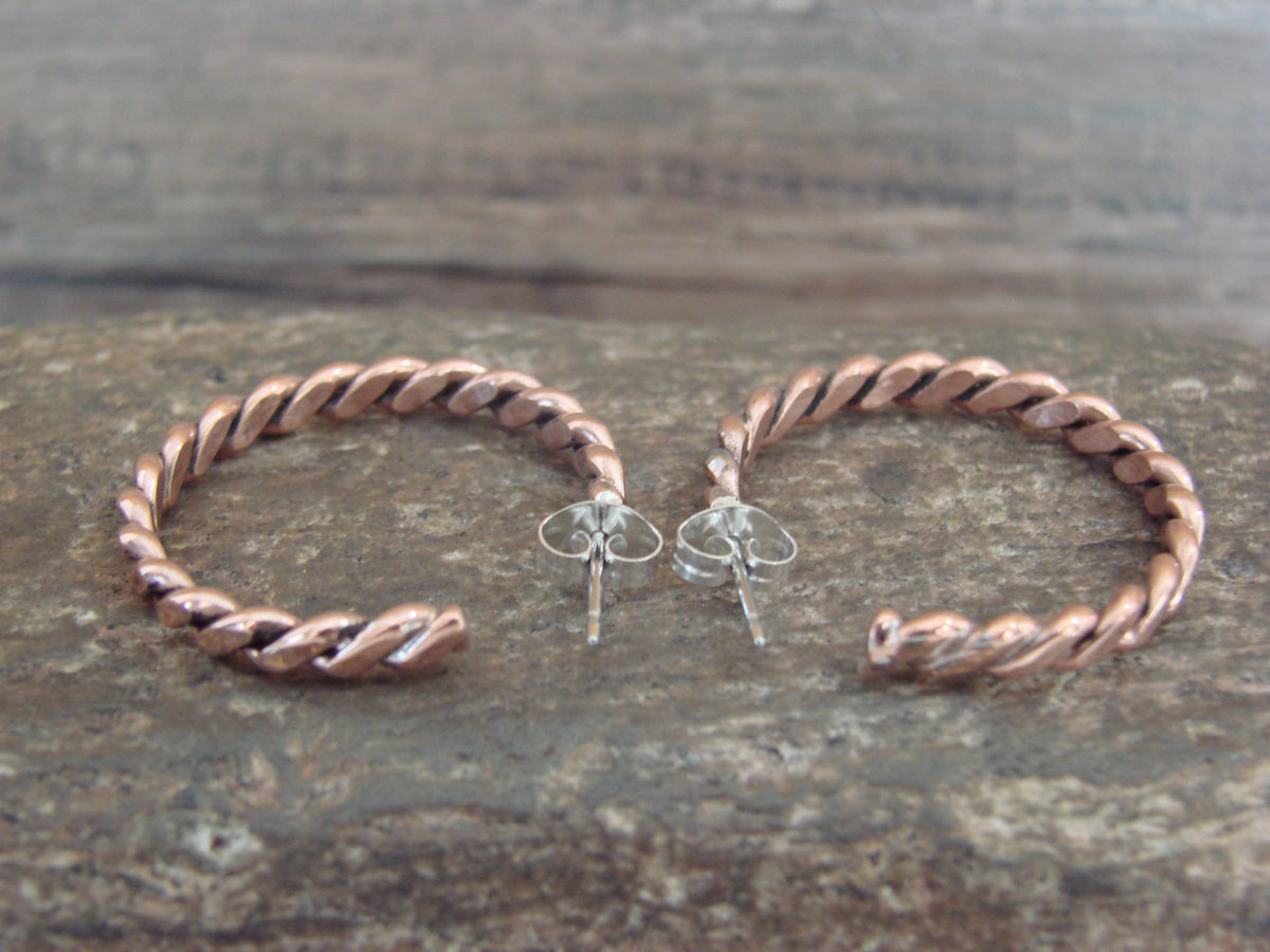 Native American Twisted Copper Hoop Earrings - Tahe