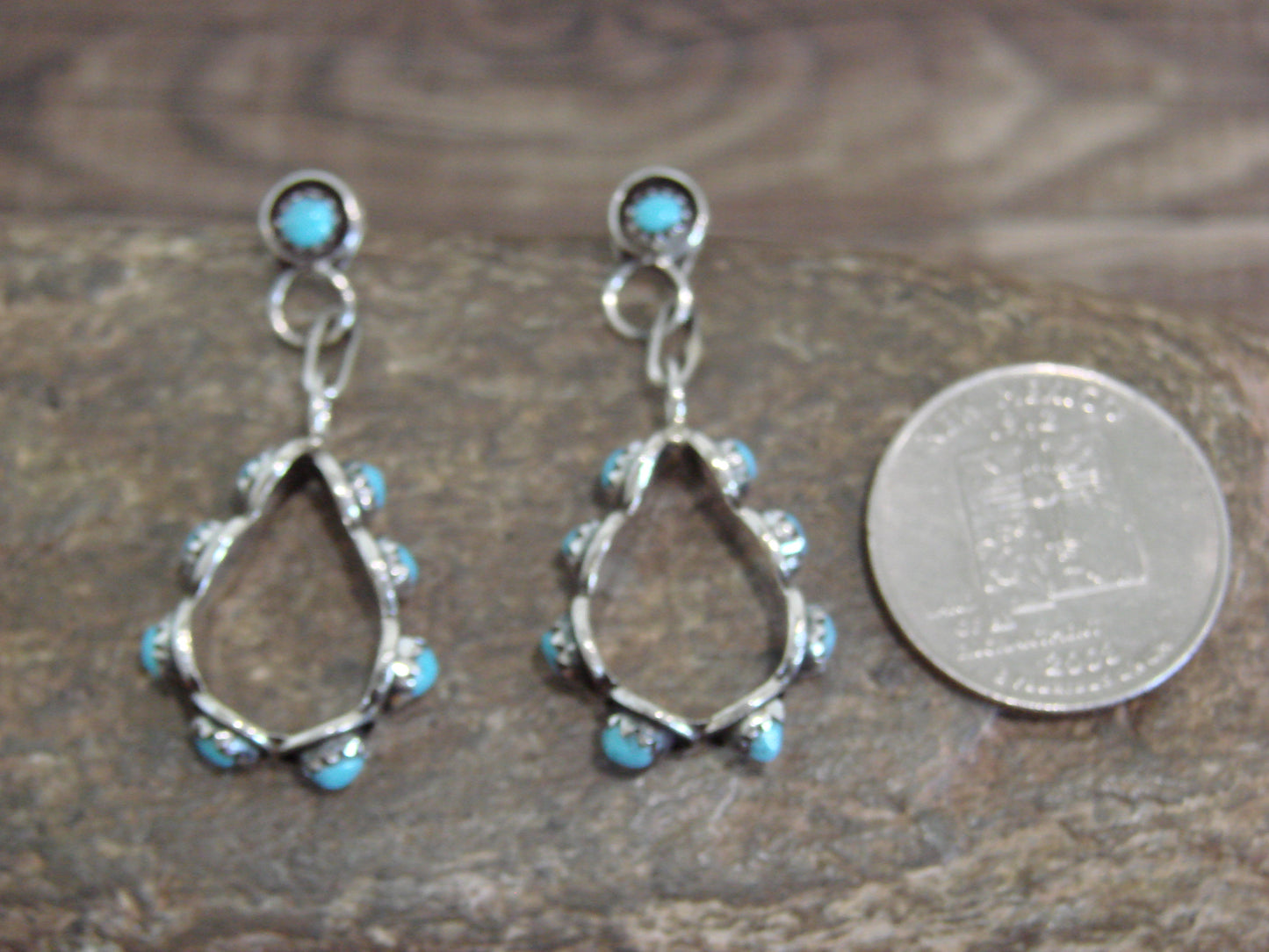 Native American Sterling Silver & Turquoise Post Dangle Earrings - Lonasee