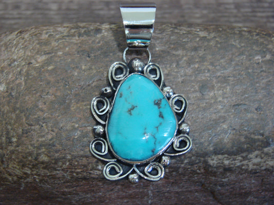 Native American Nickel Silver & Turquoise Pendant - Cleveland