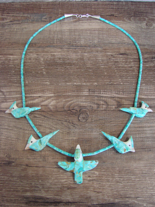 Hand Carved Turquoise Blue Jay Fetish Necklace - Matt Mitchell