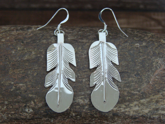 Native American Sterling Silver Feather Dangle Earrings by Davis