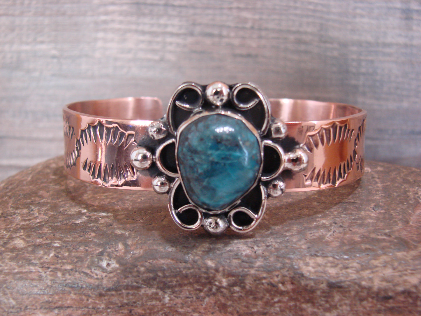 Native American Copper & Turquoise Bracelet by Cleveland