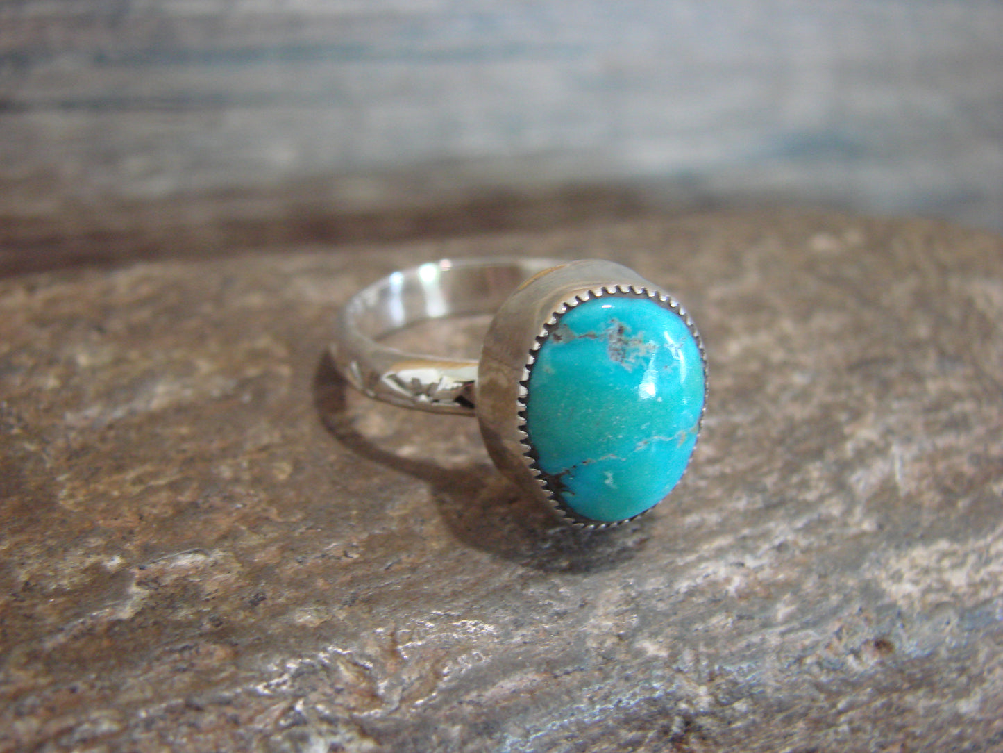 Native American Sterling Silver & Turquoise Ring by Pino - Size 7.5