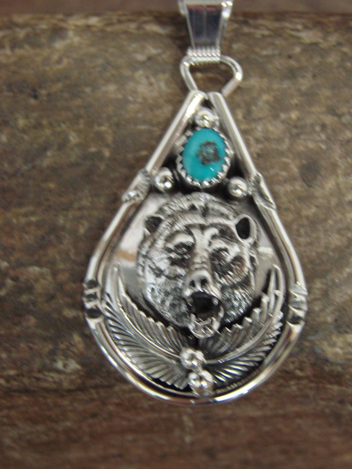Native American Sterling Silver & Turquoise Bear Pendant - Morgan