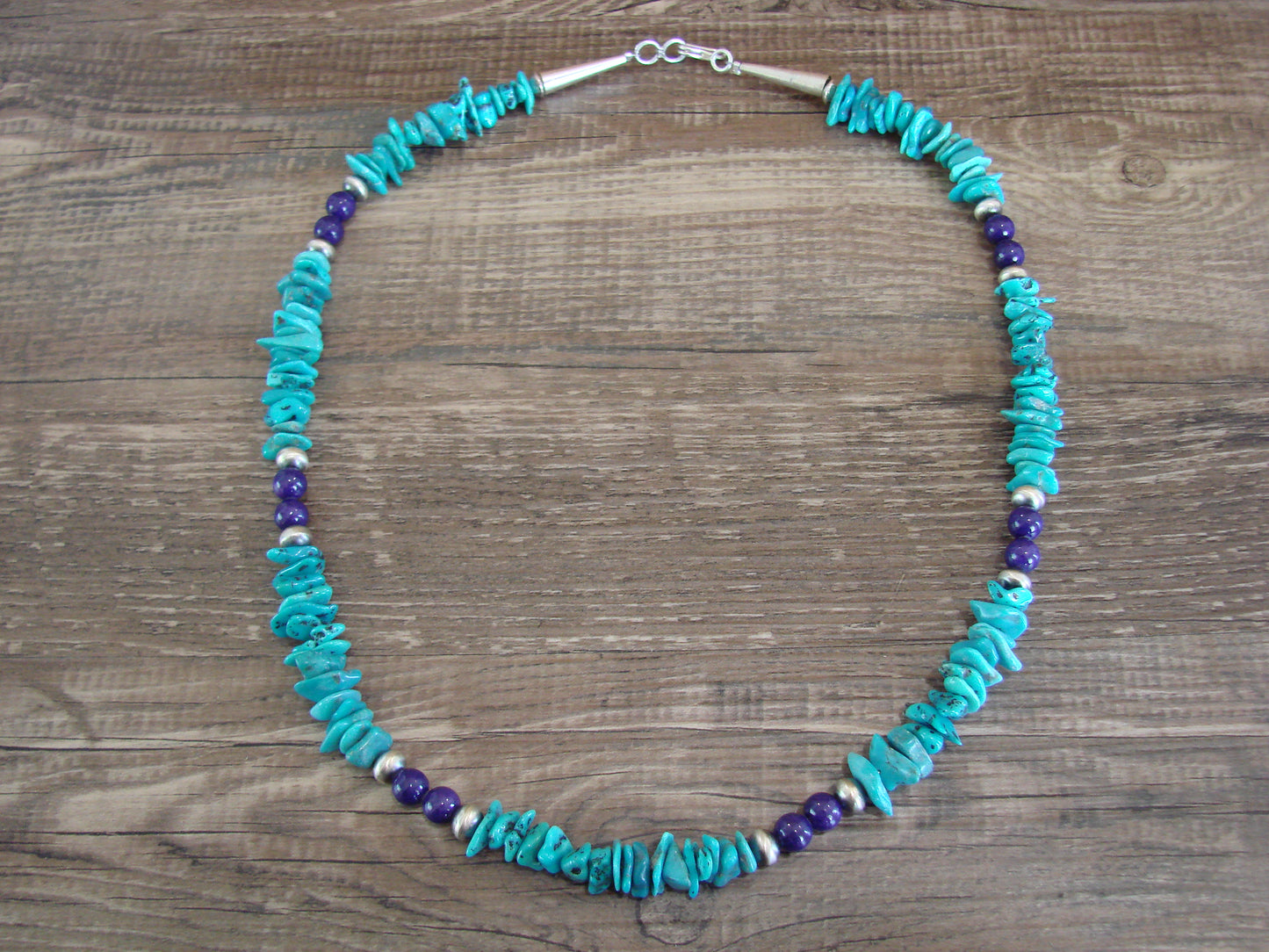 Navajo Sterling Silver Turquoise & Lapis Nugget Stone 20" Necklace by I. John