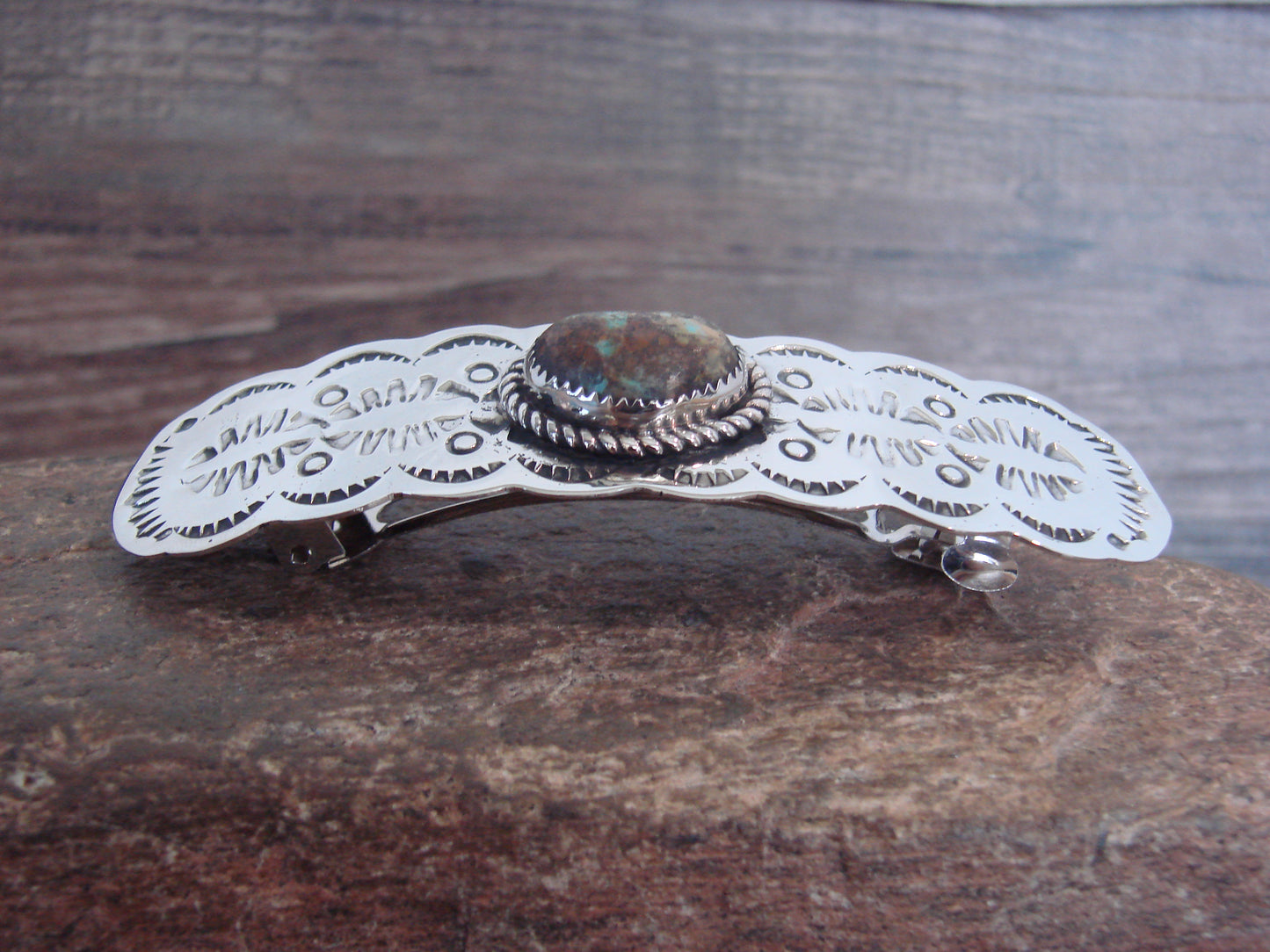 Native American Nickel Silver & Turquoise Hair Barrette by Cleveland