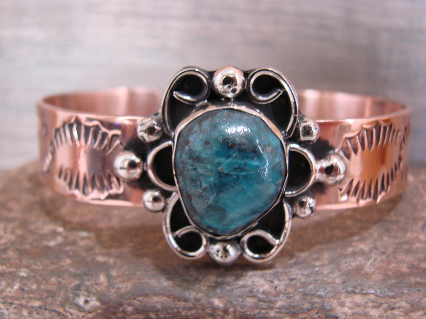Native American Copper & Turquoise Bracelet by Cleveland
