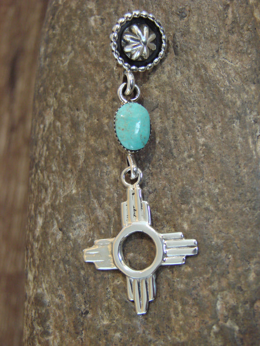 Native American Sterling Silver & Turquoise Zia Pendant by Lee