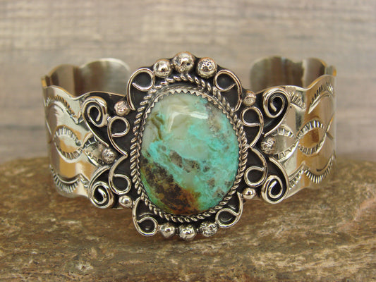 Native American Nickel Silver & Turquoise Bracelet by Cleveland