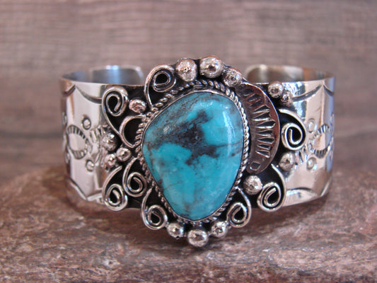 Native American Nickel Silver & Turquoise Bracelet by Cleveland