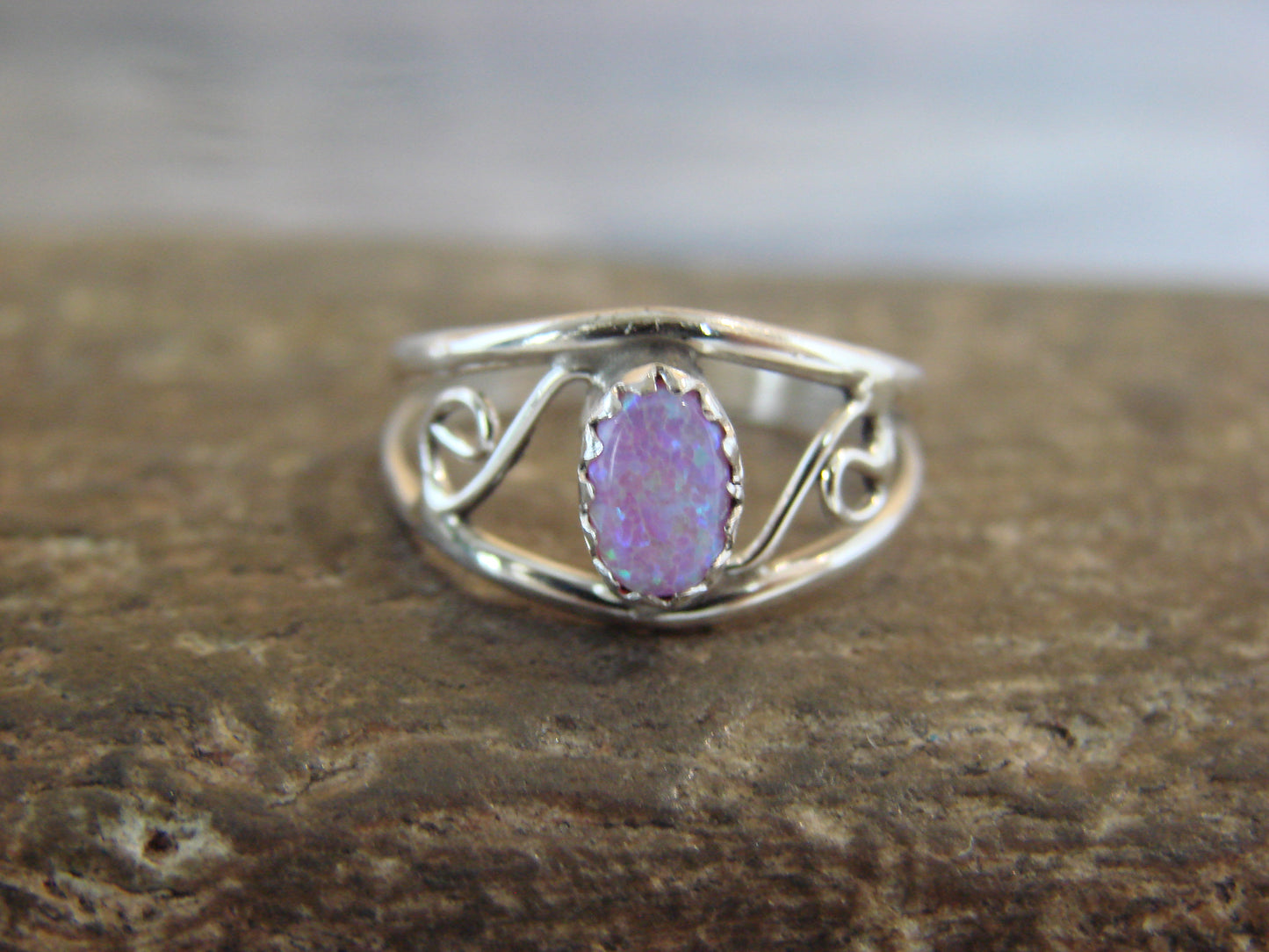 Native American Sterling Silver & Pink Opal Ring Size 4.5 by Lincoln