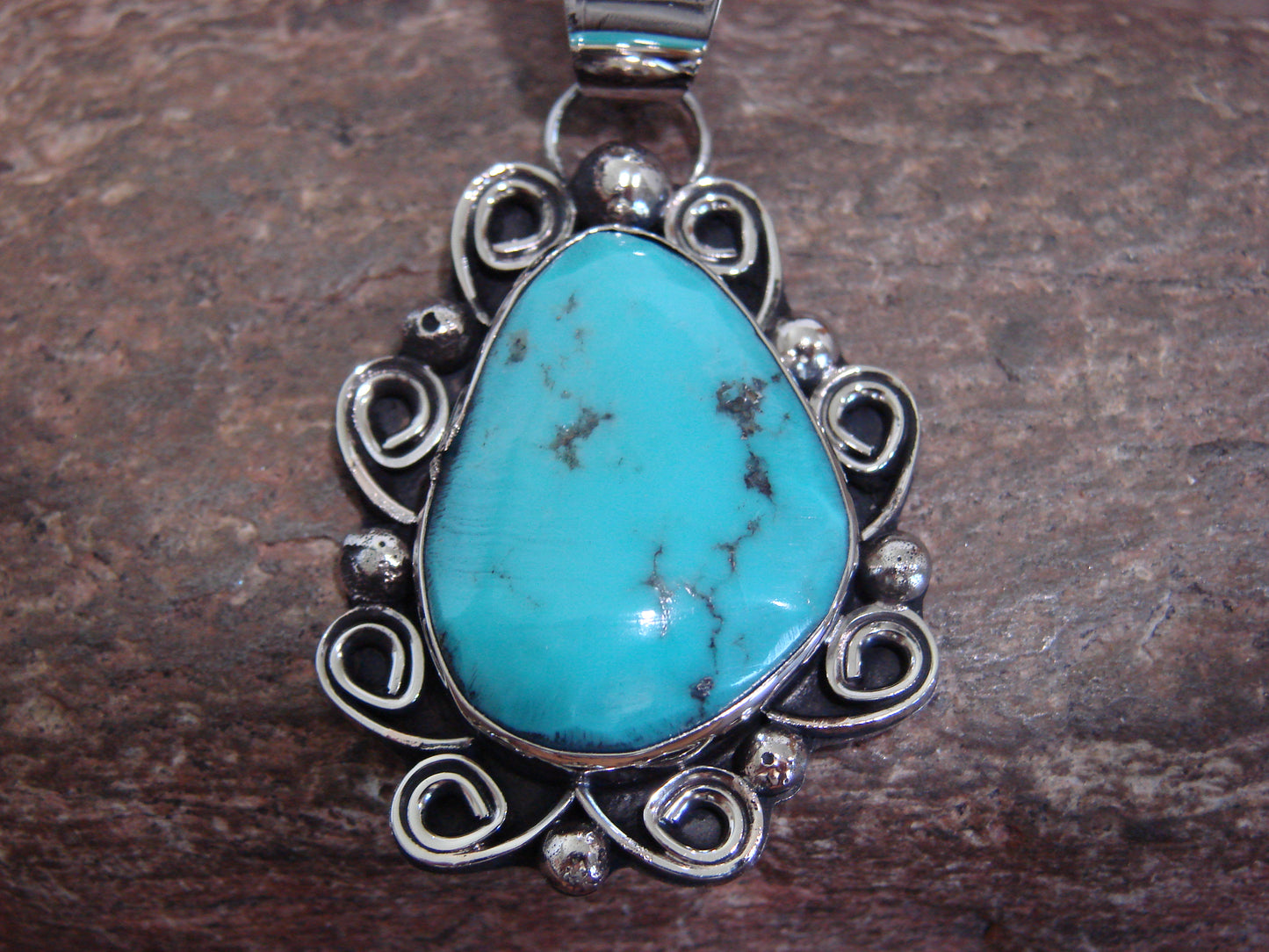 Native American Nickel Silver & Turquoise Pendant - Cleveland