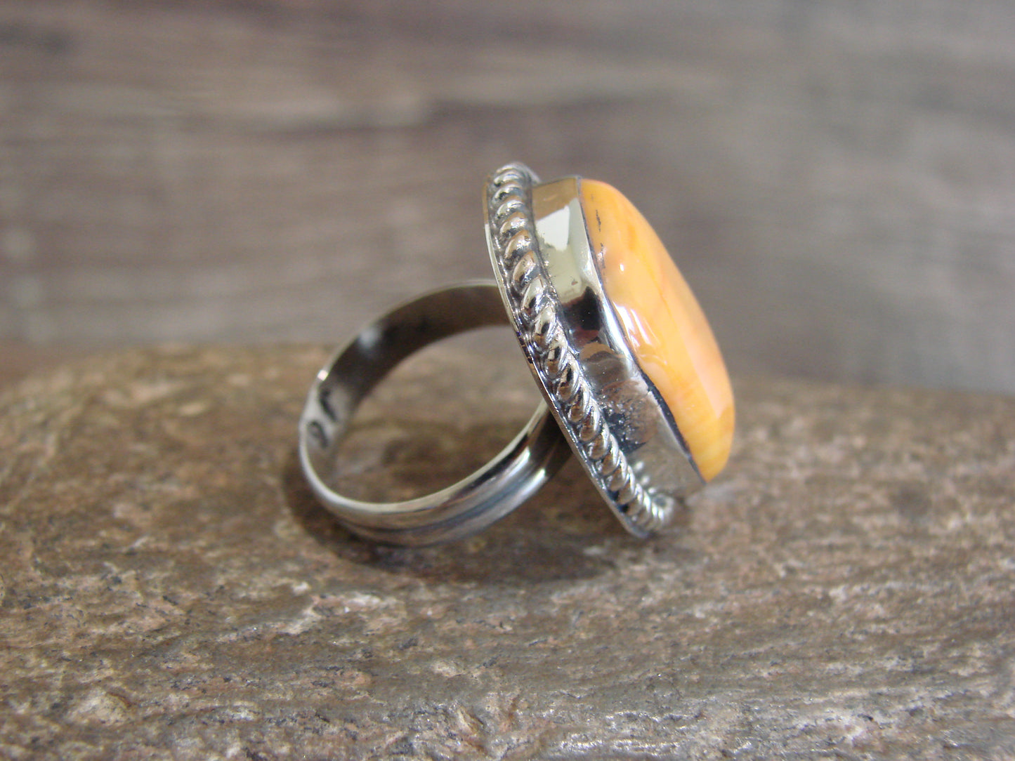 Native American Nickel Silver & Spiny Oyster Ring Size 7 - Cleveland
