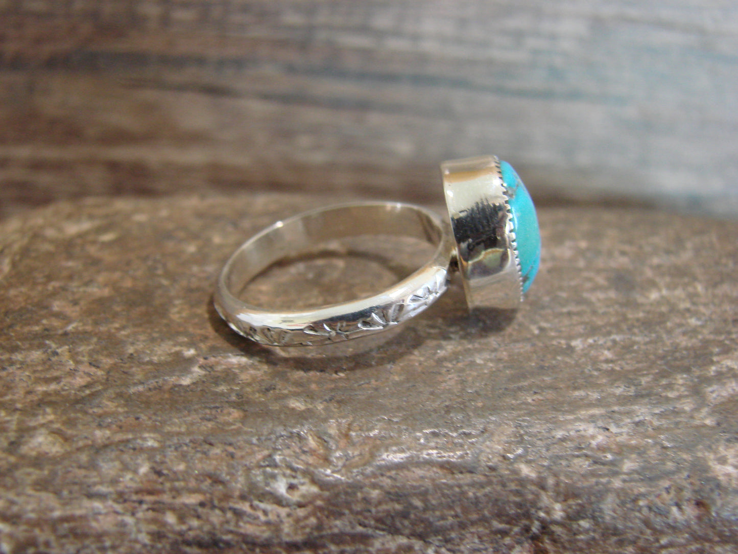 Native American Sterling Silver & Turquoise Ring by Pino - Size 7.5