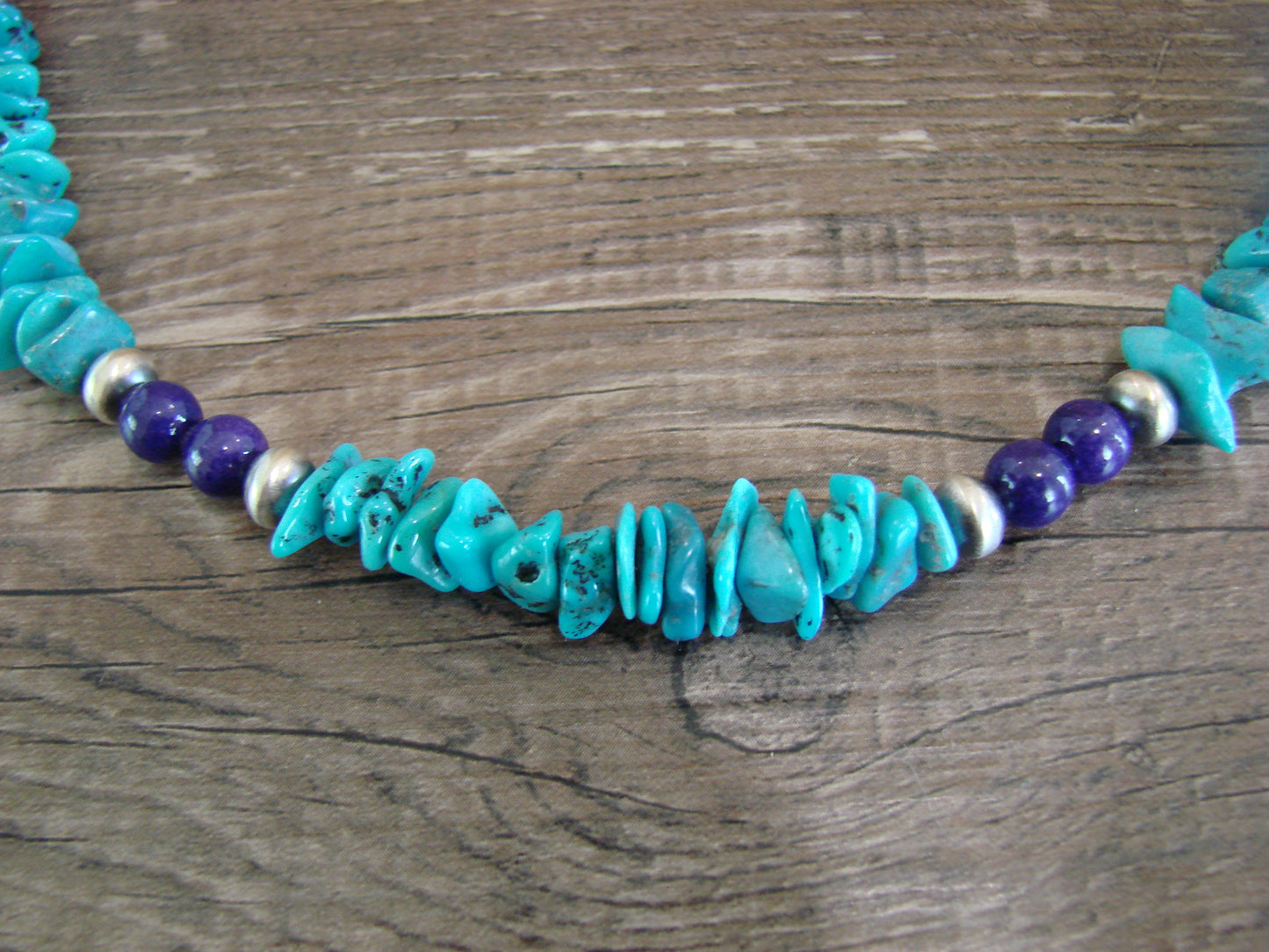 Navajo Sterling Silver Turquoise & Lapis Nugget Stone 20" Necklace by I. John