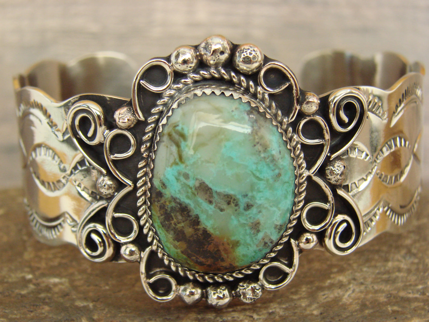 Native American Nickel Silver & Turquoise Bracelet by Cleveland