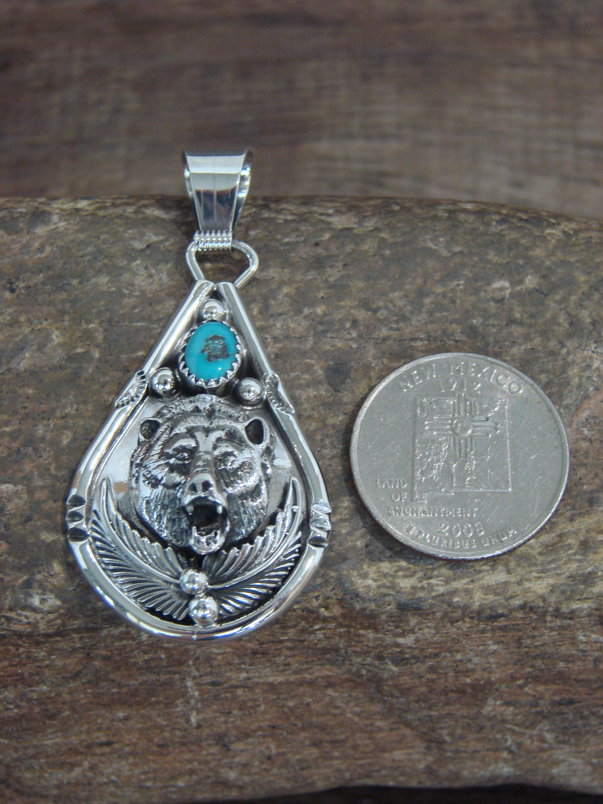 Native American Sterling Silver & Turquoise Bear Pendant - Morgan