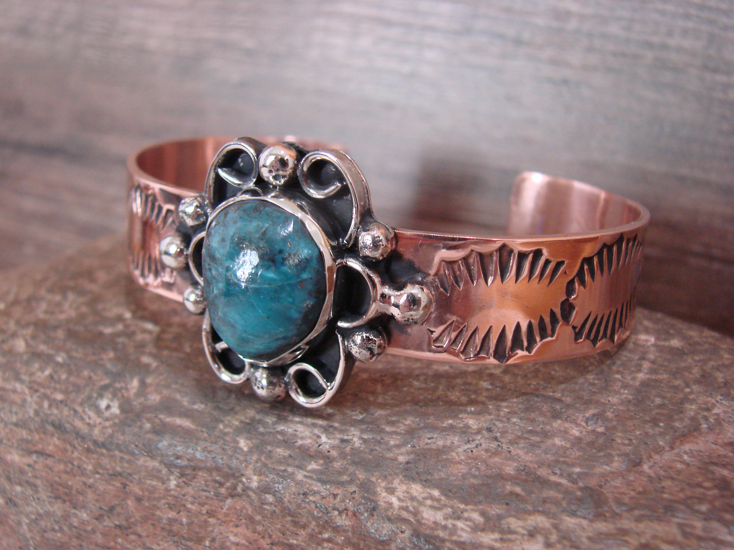 Native American Copper & Turquoise Bracelet by Cleveland