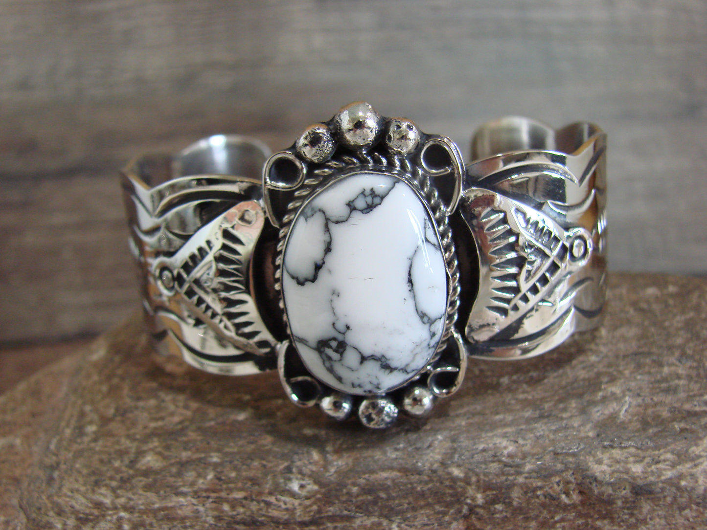 Native American Nickel Silver & White Howlite Bracelet by Cleveland