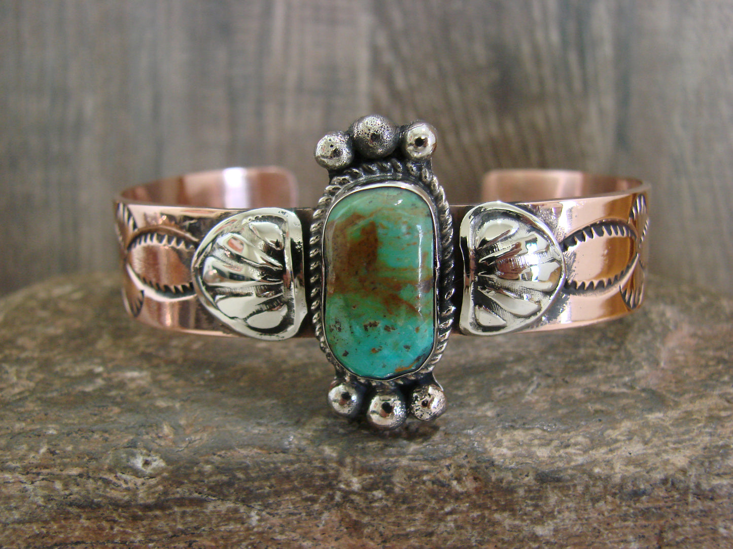 Native American Copper & Turquoise Bracelet by Cleveland