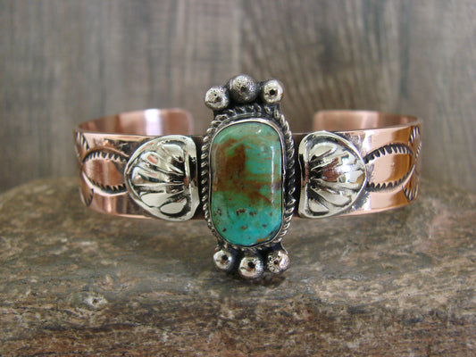 Native American Copper & Turquoise Bracelet by Cleveland