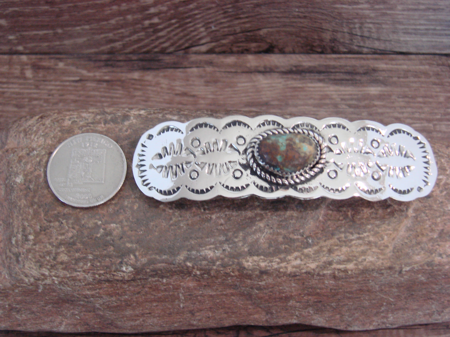 Native American Nickel Silver & Turquoise Hair Barrette by Cleveland