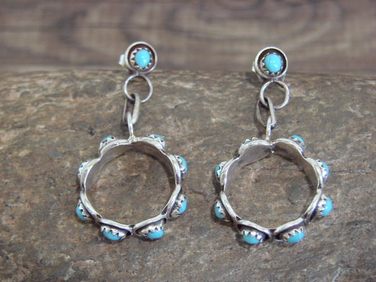 Native American Sterling Silver & Turquoise Post Dangle Earrings - Lonasee