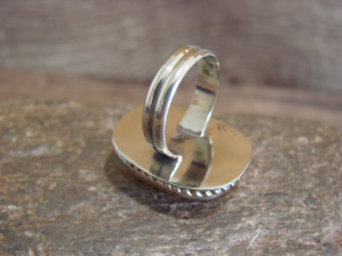 Native American Nickel Silver & Spiny Oyster Ring Size 7 - Cleveland