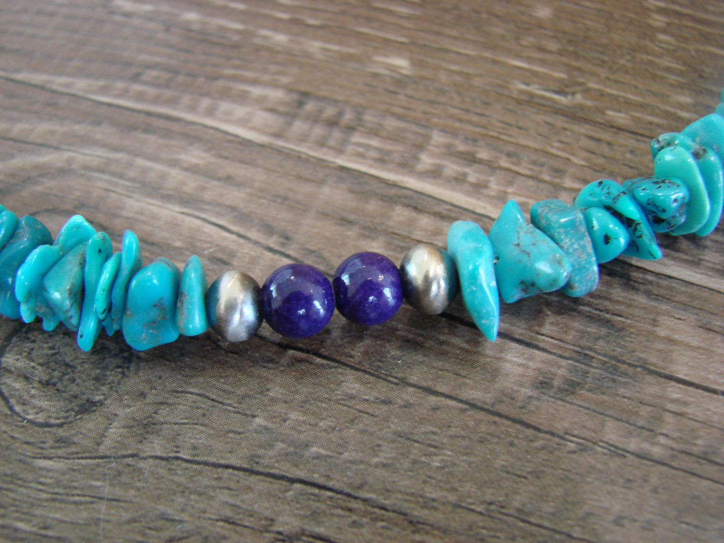Navajo Sterling Silver Turquoise & Lapis Nugget Stone 20" Necklace by I. John