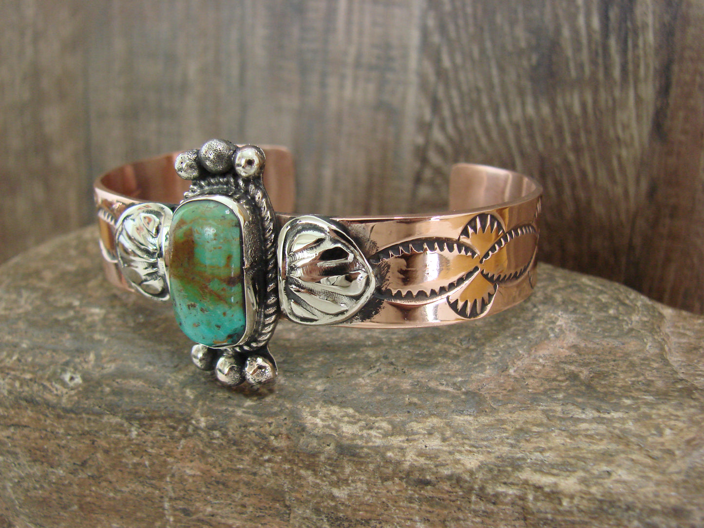 Native American Copper & Turquoise Bracelet by Cleveland