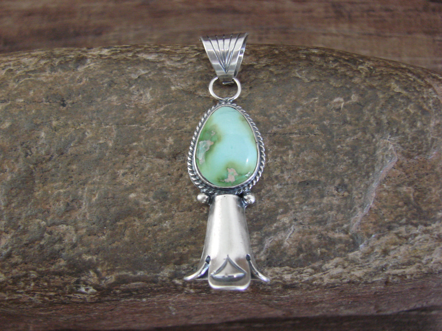 Native American Sterling Silver & Turquoise Squash Blossom Pendant by Betone