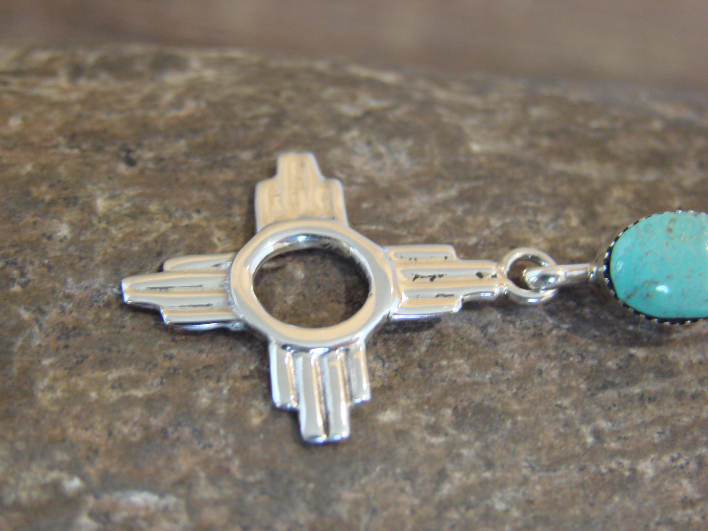 Native American Sterling Silver & Turquoise Zia Pendant by Lee