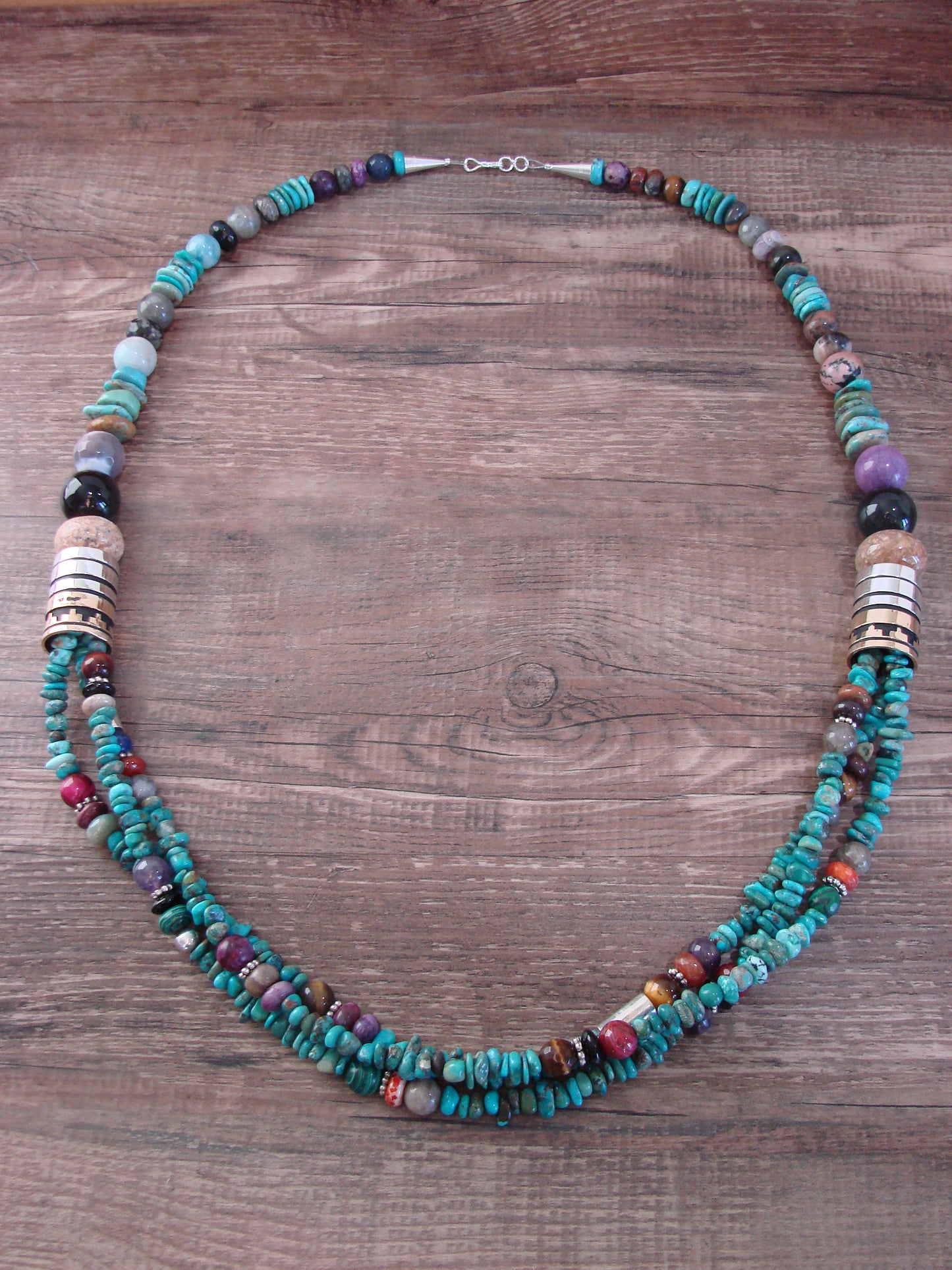 Native American Sterling Silver & Turquoise 30" Gemstone Necklace by Singer