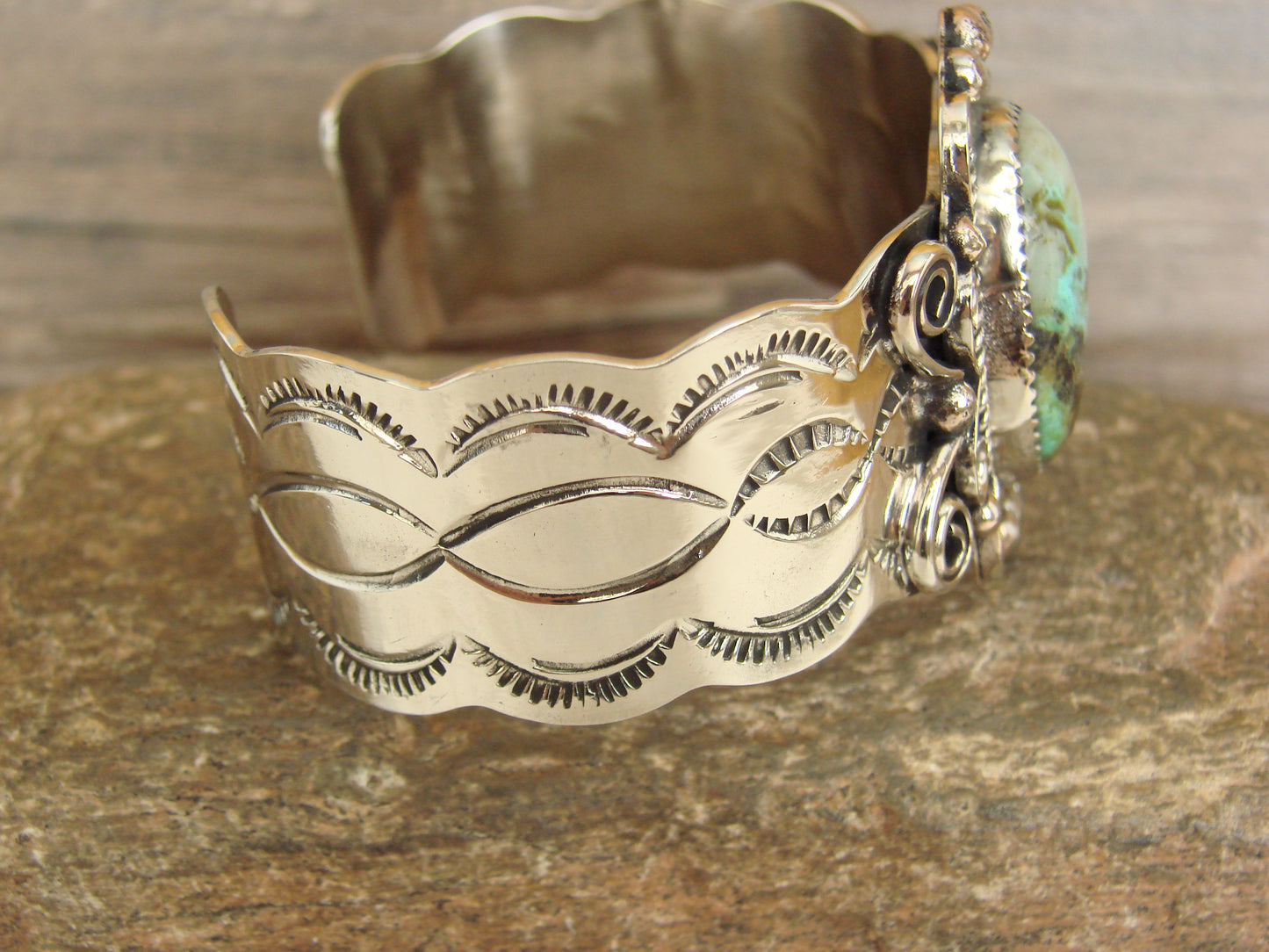 Native American Nickel Silver & Turquoise Bracelet by Cleveland