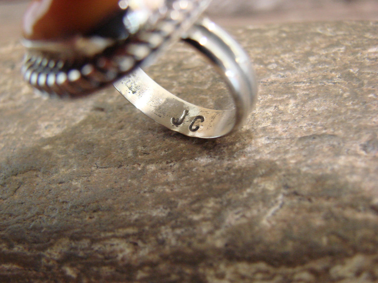 Native American Nickel Silver & Spiny Oyster Ring Size 7 - Cleveland