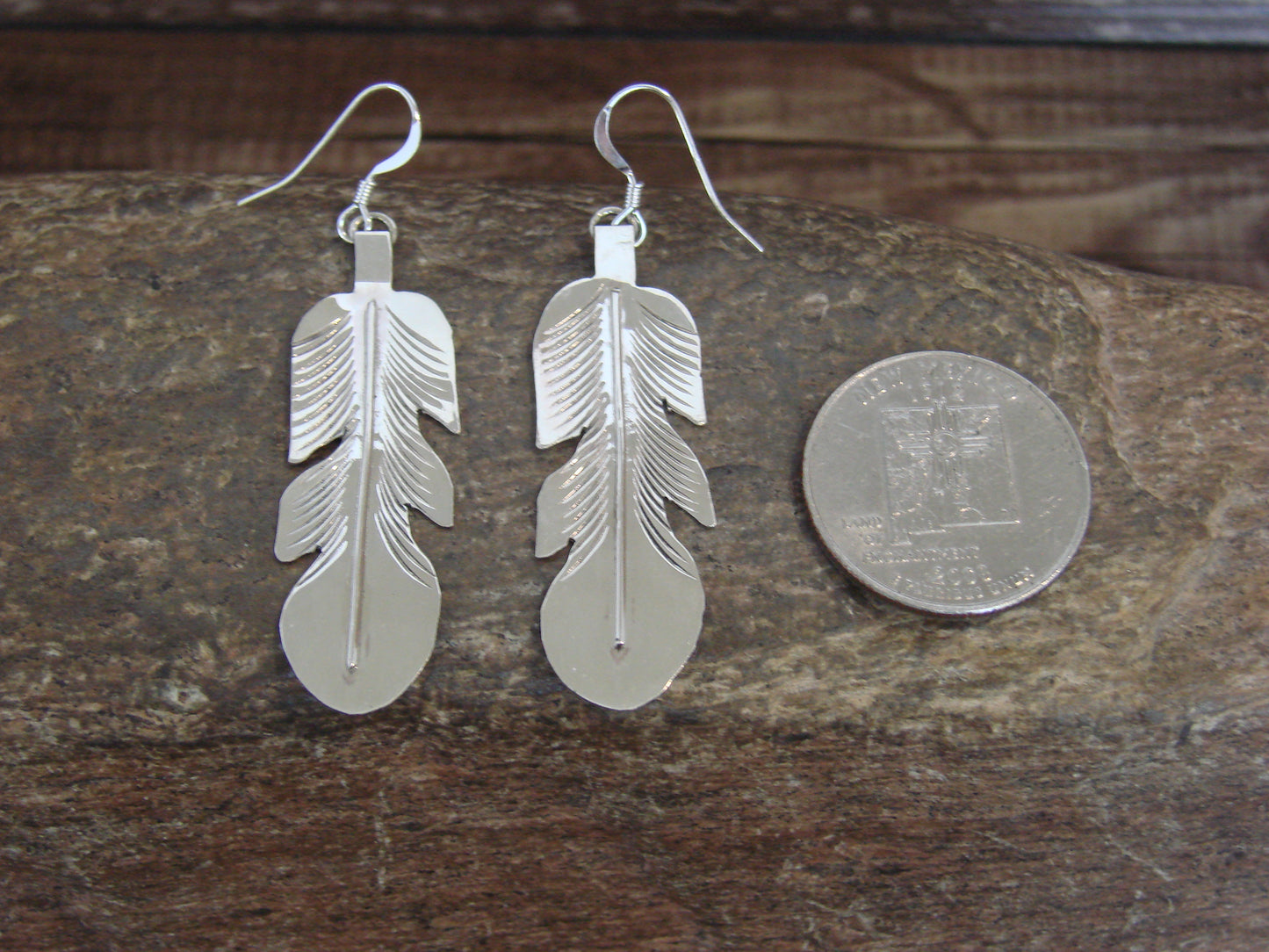 Native American Sterling Silver Feather Dangle Earrings by Davis