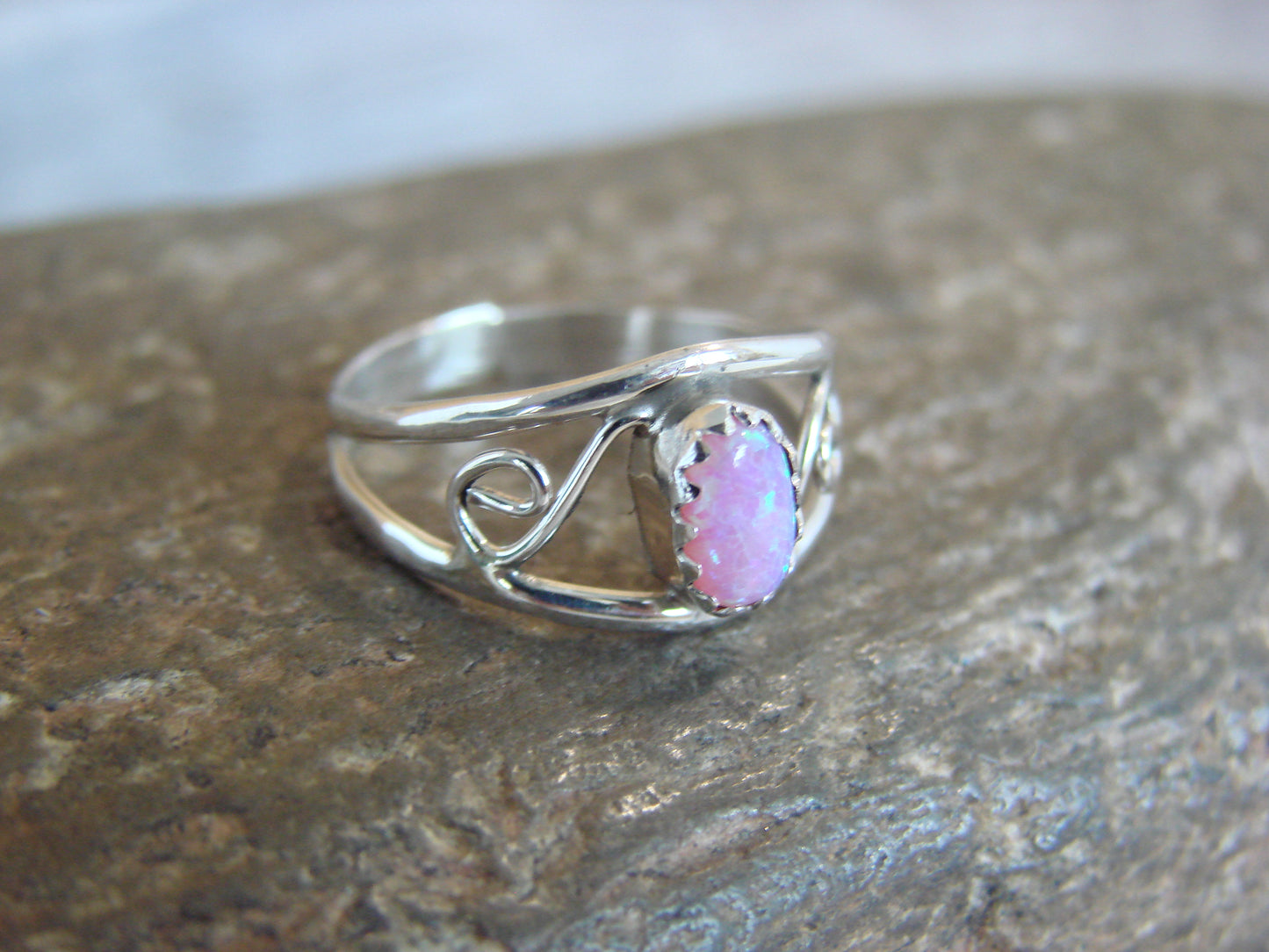 Native American Sterling Silver & Pink Opal Ring Size 4.5 by Lincoln