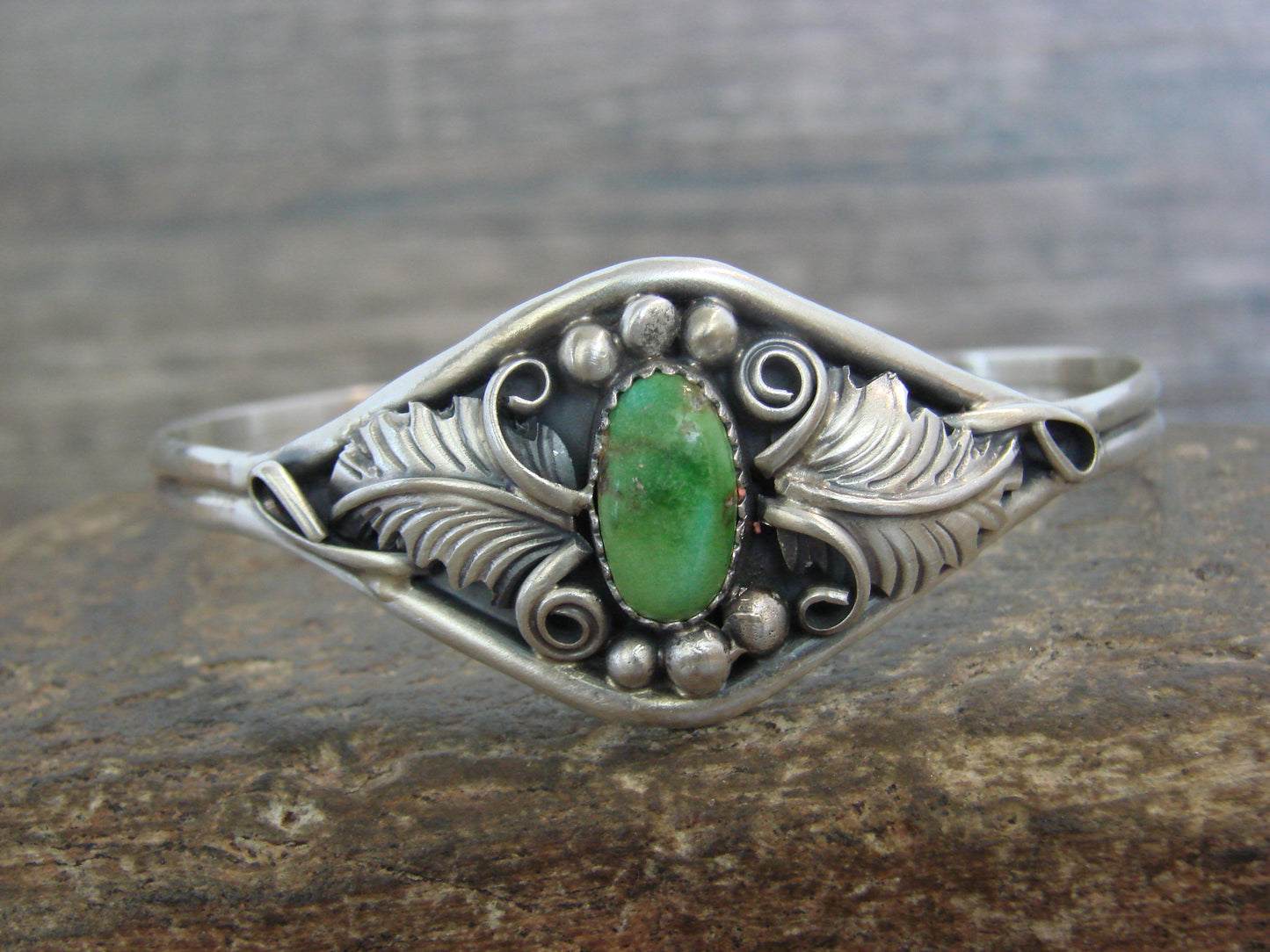 Native American Sterling Silver & Turquoise Feather Bracelet Signed Yazzie