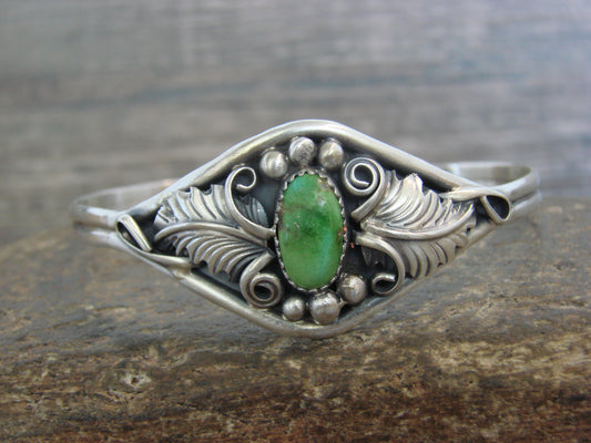 Native American Sterling Silver & Turquoise Feather Bracelet Signed Yazzie