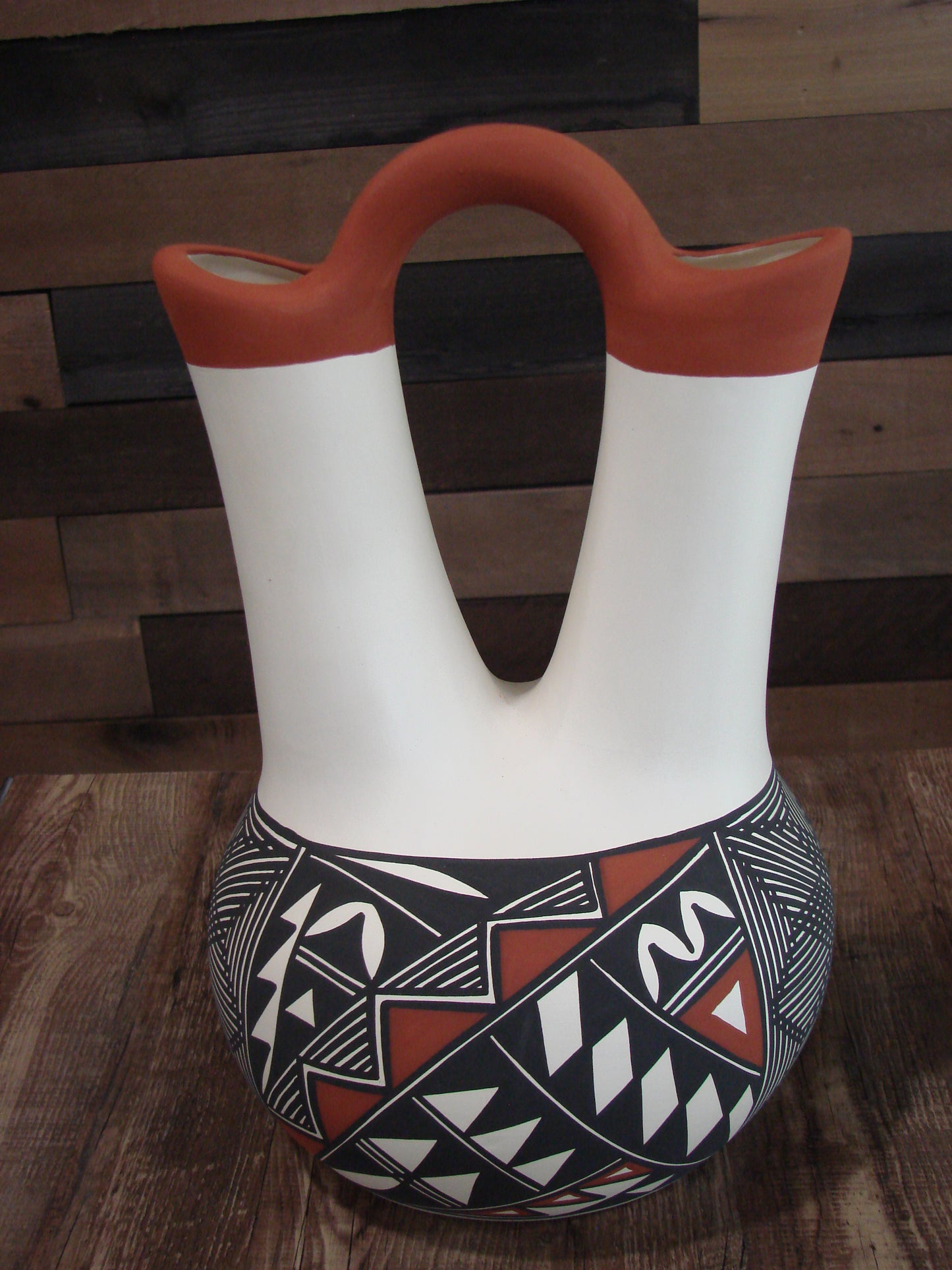 Native American Acoma Pueblo Fine Line Hand Painted Wedding Vase by Victorino