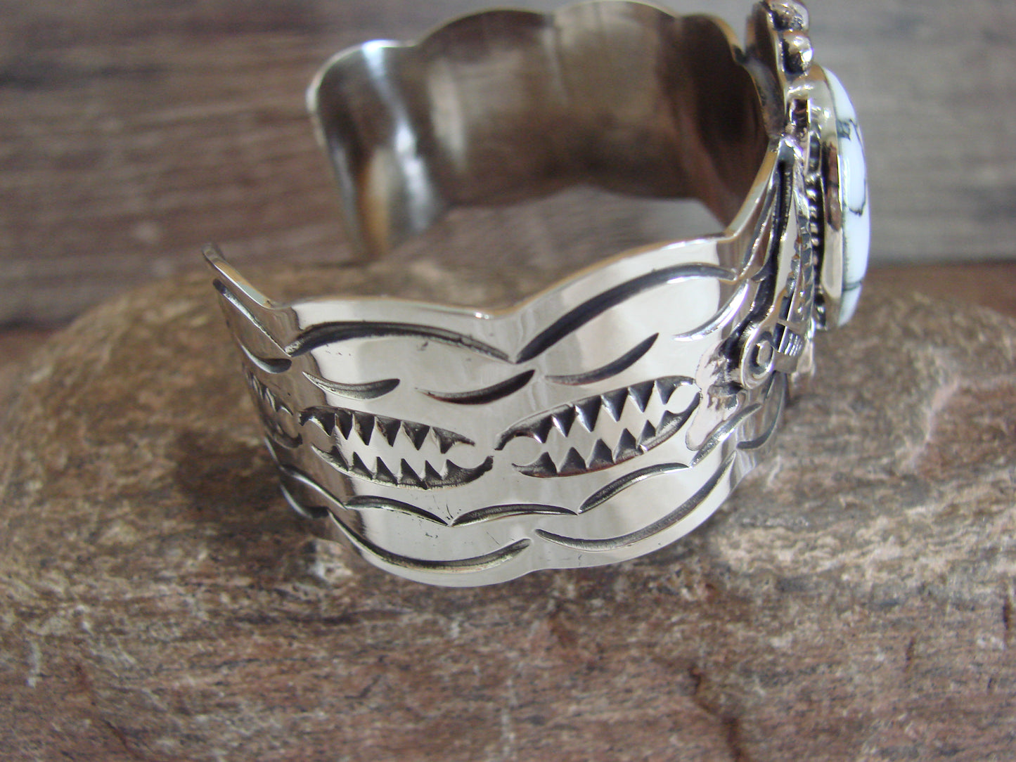 Native American Nickel Silver & White Howlite Bracelet by Cleveland