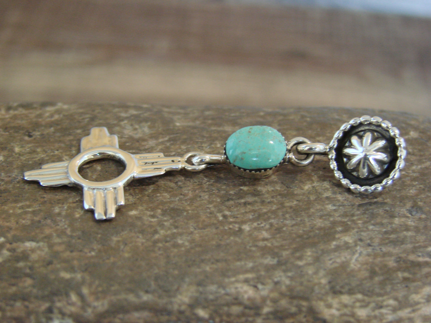 Native American Sterling Silver & Turquoise Zia Pendant by Lee