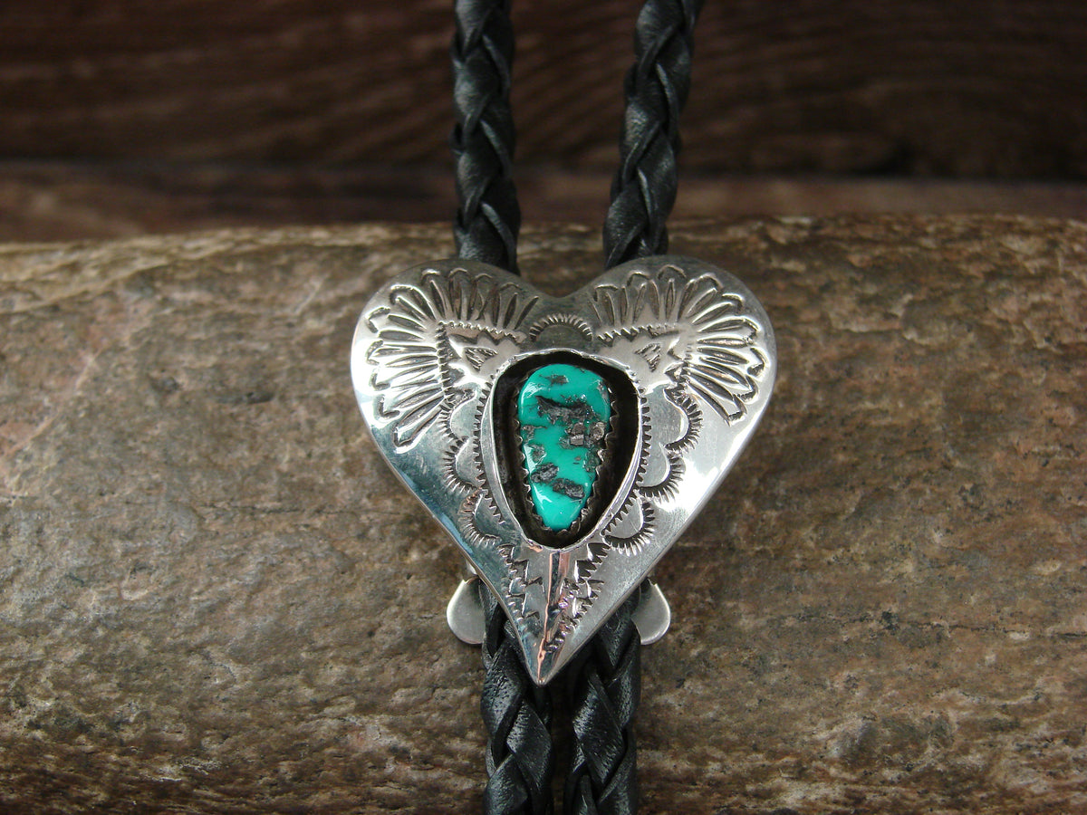 Native American Sterling Silver & Turquoise Heart Bolo Tie by Skeets